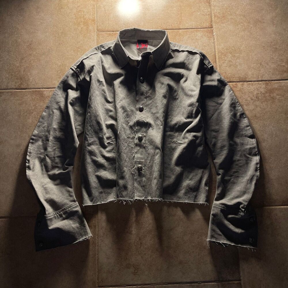 If Six Was Nine Style Japanese Brand Distressed Grey Collar Dress Shirt